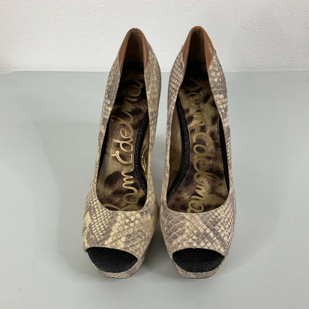 Sam‎ Edelman Tacoma Snakeskin Open Toe Platform Heels Size 7.5